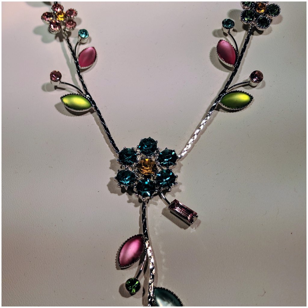 Flower Drop Necklace in Pastels Silver Papillon