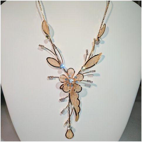 Flower Drop Necklace in Gold Tone