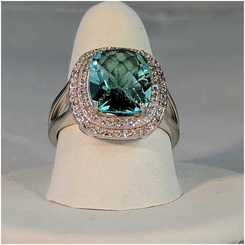 Teal Crystal Stone Surrounded by Cubic Zirconia