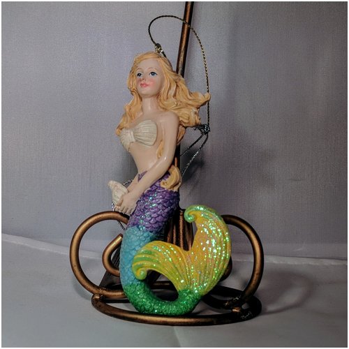 Mermaid Ornament with Purple, Blue, Green and Yellow Tail
