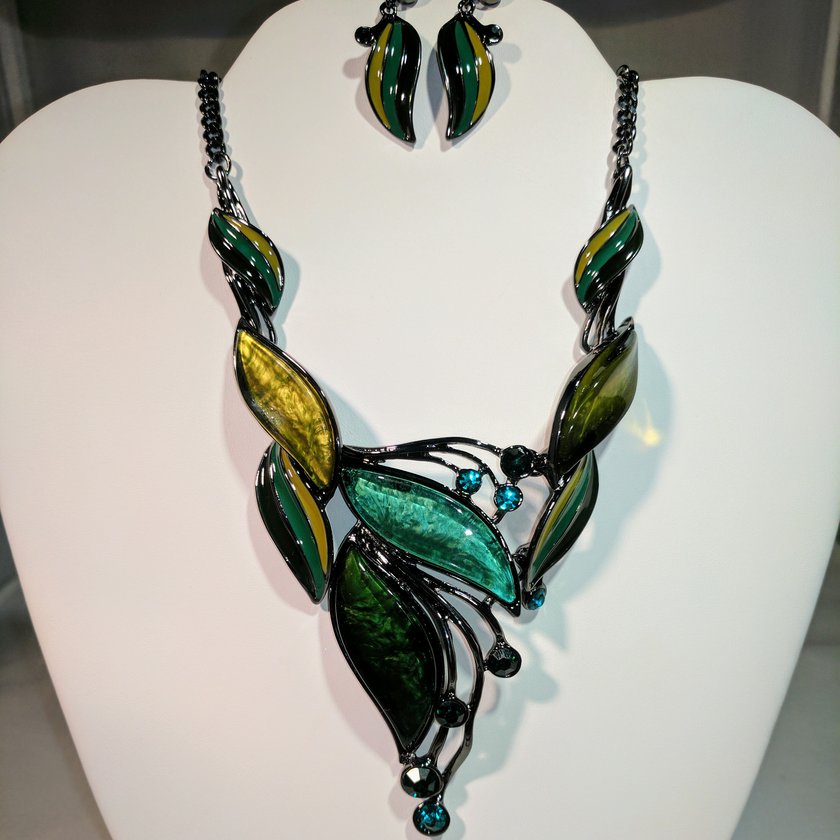 Green, Yellow, Black Earrings - Necklace sold separately