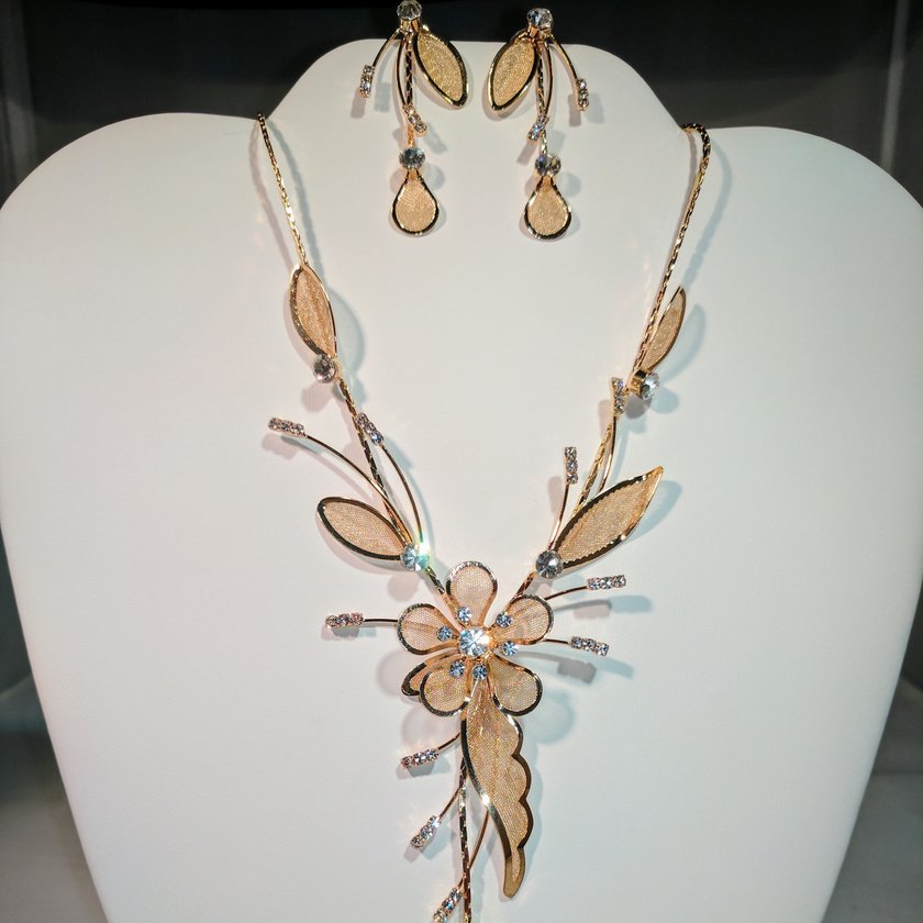 Flower Drop Earrings in Gold Tone - Necklace sold separately.