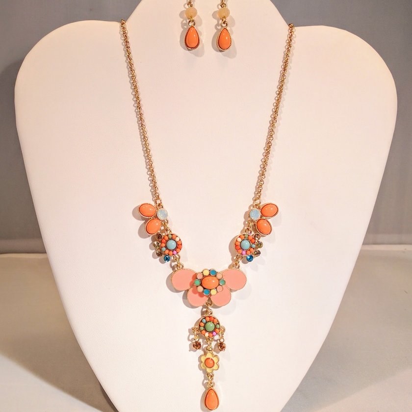 Butterfly, Flower and Rhinestones Orange - Earrings sold separately.