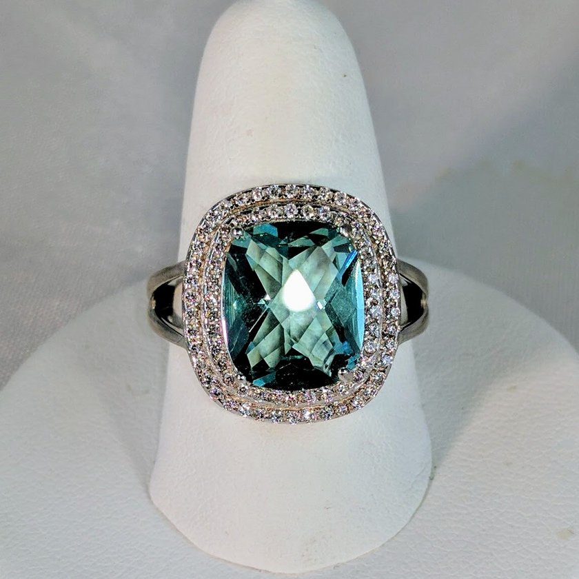 Teal Crystal Stone Surrounded by Cubic Zirconia