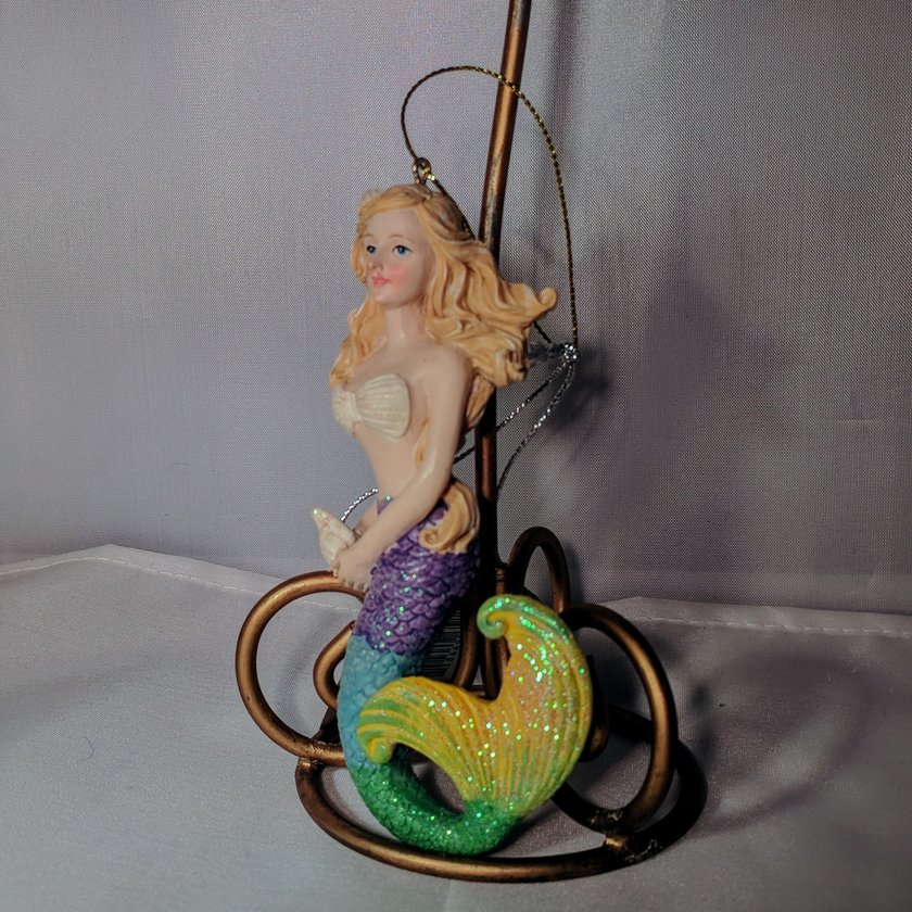 Mermaid Ornament with Purple, Blue, Green and Yellow Tail