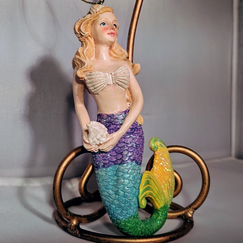 Mermaid Ornament with Purple, Blue, Green and Yellow Tail
